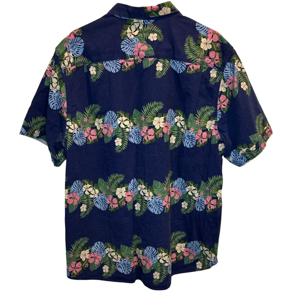 Tommy Bahama Men's XL‎ Navy Floral Print Short Sleeve Button Down Shirt Hawaiian